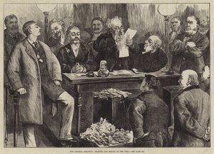 La Elección General, leyendo el Resultado de la Votación de Harry Furniss